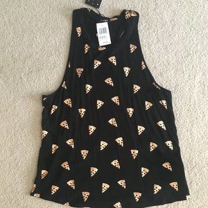 Terez Tank Black w Copper Foil print pizza slices